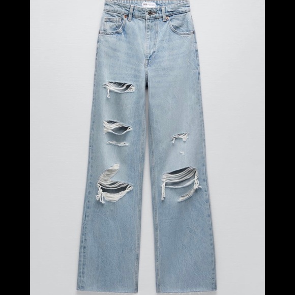 Zara high waist wide leg ripped jeans - Picture 1 of 3